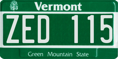 VT license plate ZED115