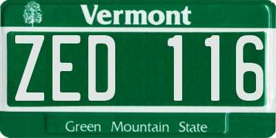VT license plate ZED116