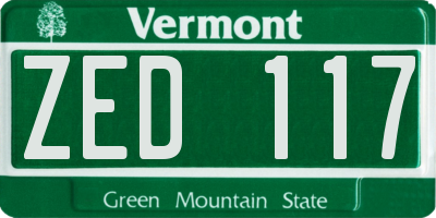 VT license plate ZED117