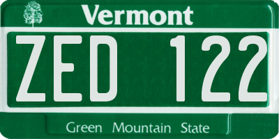 VT license plate ZED122