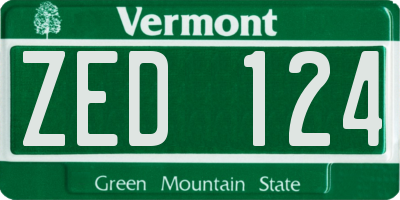 VT license plate ZED124