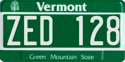 VT license plate ZED128