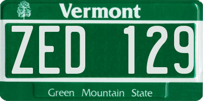 VT license plate ZED129