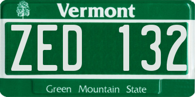 VT license plate ZED132