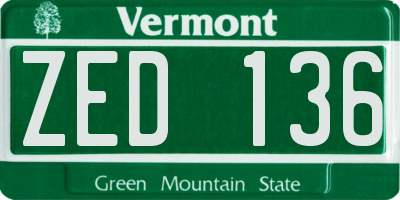 VT license plate ZED136