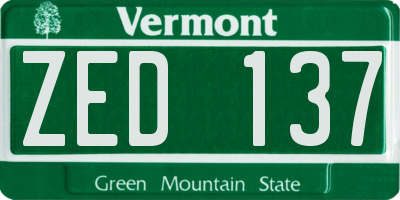 VT license plate ZED137