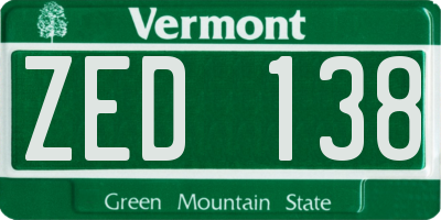 VT license plate ZED138