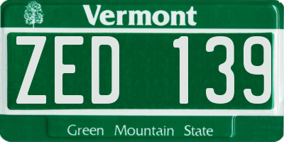 VT license plate ZED139