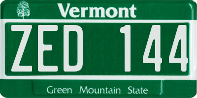 VT license plate ZED144