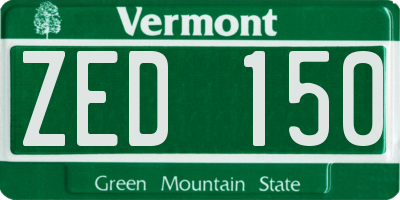 VT license plate ZED150