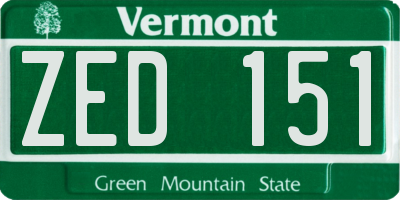 VT license plate ZED151