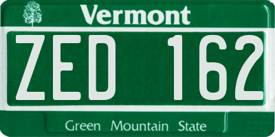 VT license plate ZED162