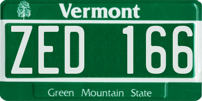 VT license plate ZED166