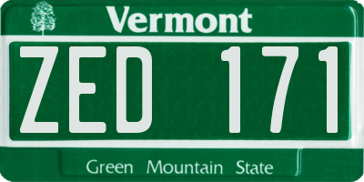 VT license plate ZED171
