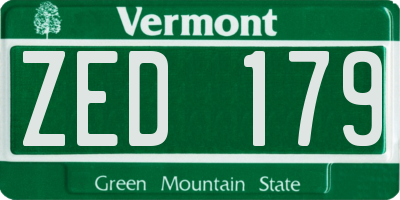 VT license plate ZED179