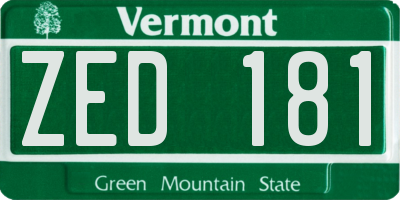 VT license plate ZED181