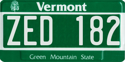 VT license plate ZED182