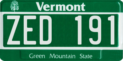 VT license plate ZED191