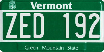 VT license plate ZED192