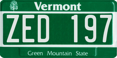 VT license plate ZED197