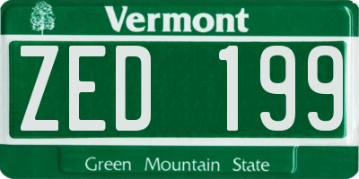 VT license plate ZED199