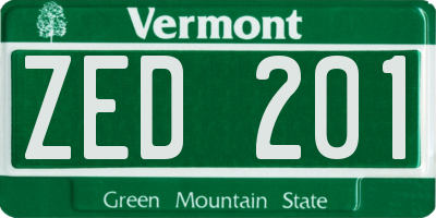 VT license plate ZED201