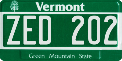VT license plate ZED202