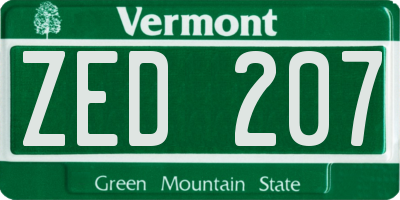 VT license plate ZED207