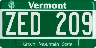 VT license plate ZED209