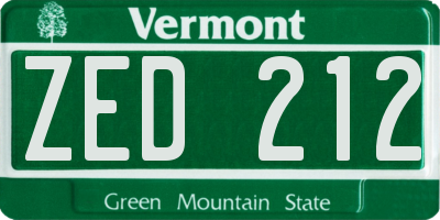 VT license plate ZED212