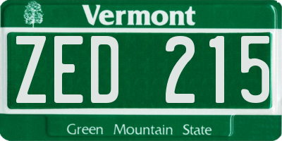 VT license plate ZED215