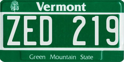 VT license plate ZED219