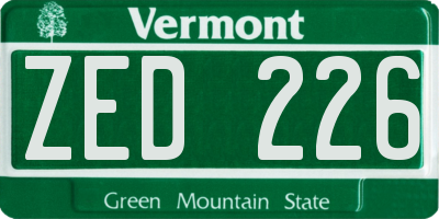 VT license plate ZED226