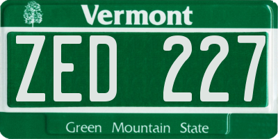VT license plate ZED227