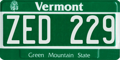 VT license plate ZED229