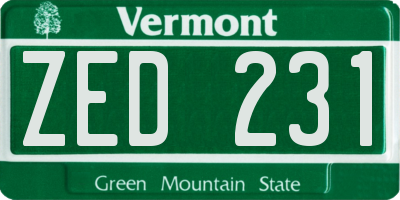 VT license plate ZED231