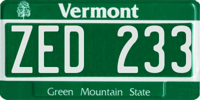 VT license plate ZED233