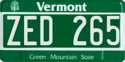 VT license plate ZED265