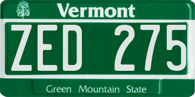 VT license plate ZED275
