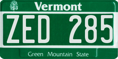 VT license plate ZED285