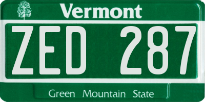 VT license plate ZED287