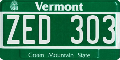 VT license plate ZED303