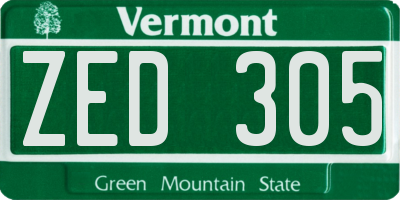 VT license plate ZED305