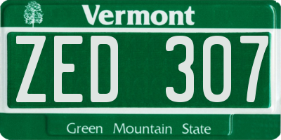 VT license plate ZED307