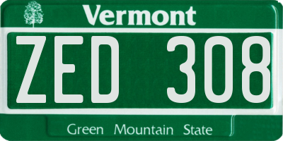 VT license plate ZED308