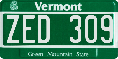VT license plate ZED309