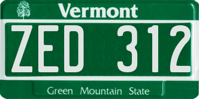 VT license plate ZED312