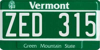 VT license plate ZED315