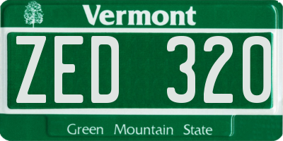 VT license plate ZED320