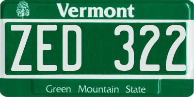 VT license plate ZED322